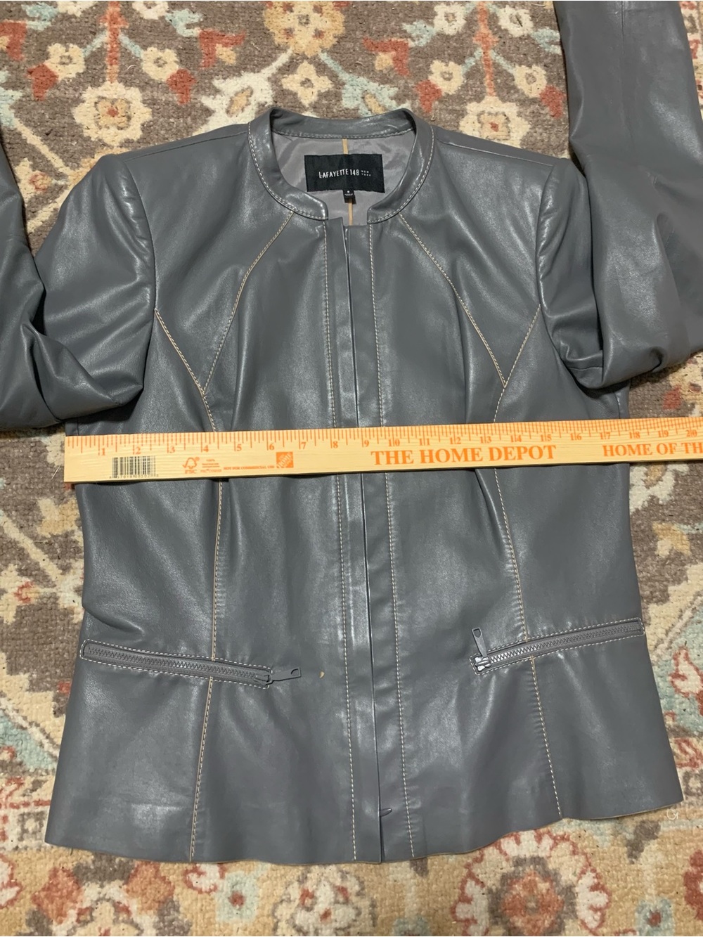 Lafayette 148 Butter Soft 100% Gray Leather Jacket size 8 - Picture 11 of 12